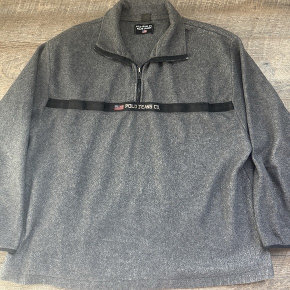 Vintage 90's Ralph Lauren Polo Jeans Co. USA Flag 1/4 Zip Fleece Pullover Large - Picture 2 of 8